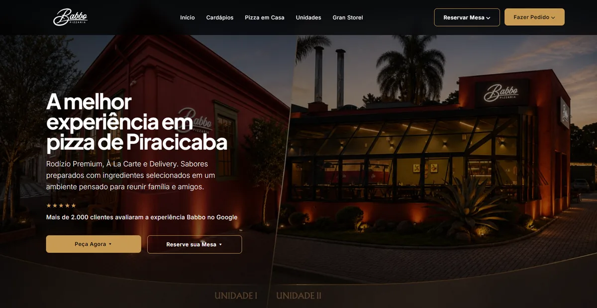 Site da Babbo Pizzaria em Piracicaba desenvolvido pela Lapidar Studio
