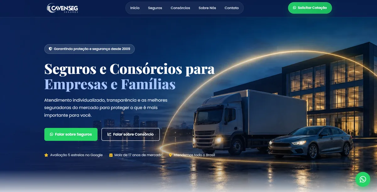 Site da CAVENSEG em Piracicaba desenvolvido pela Lapidar Studio